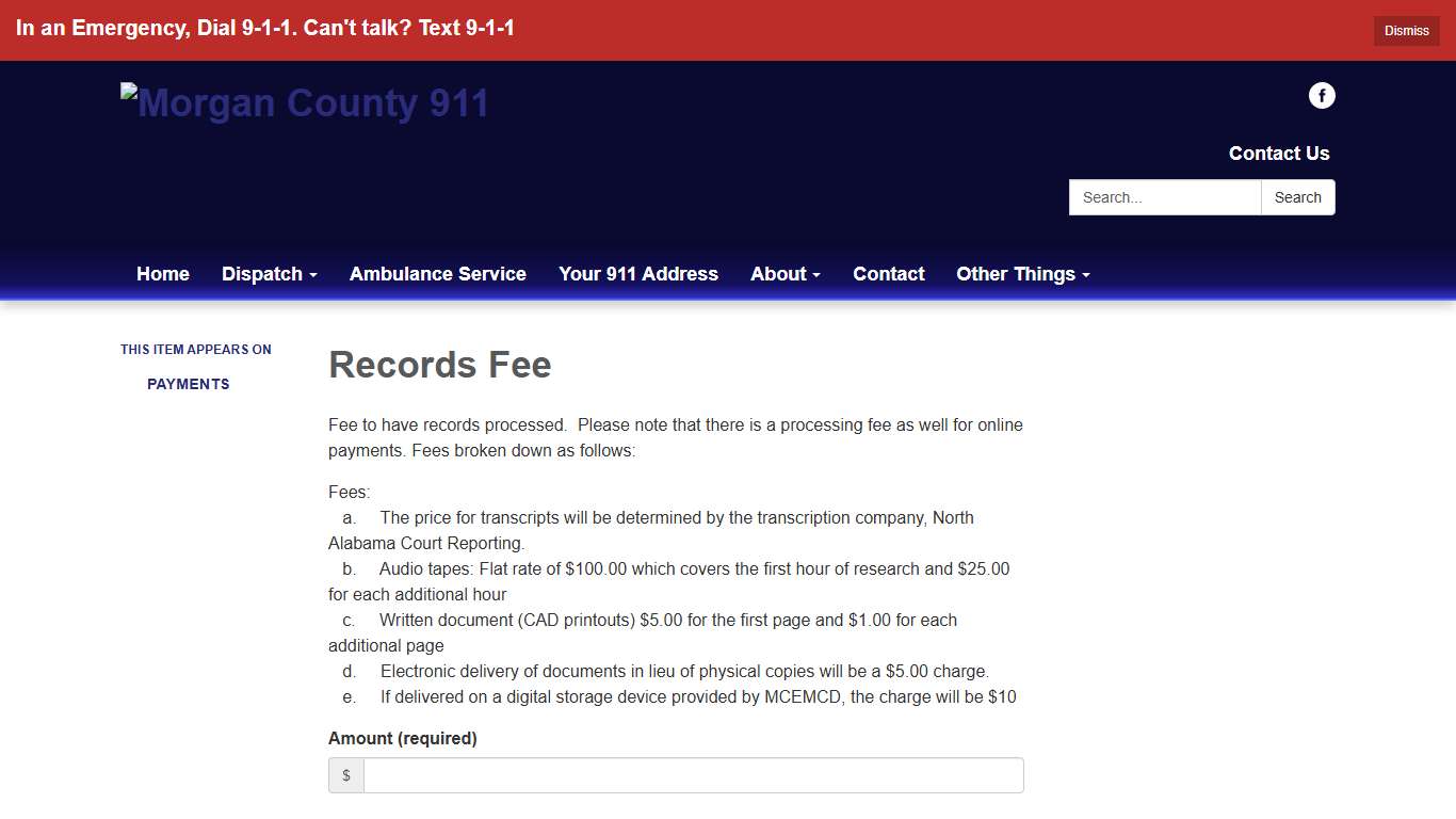 Records Fee - Morgan County 911